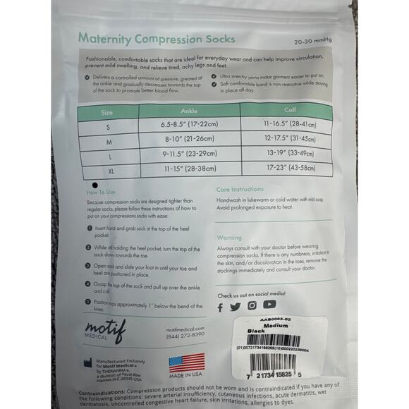 NWT Motif Maternity Compressions Socks Black Medium - Picture 3 of 4